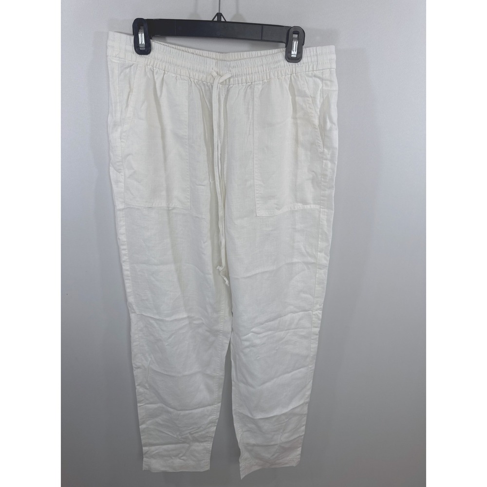 J.Crew Seaside White Linen Blend Pant‎ MED TALL  NEW Nautical Beach Vacay